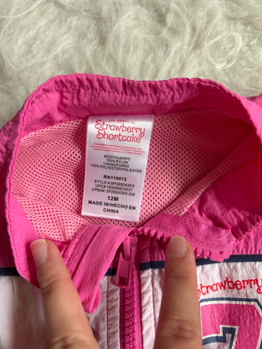 Strawberry Shortcake Baby Girl Pink & White Zip Windbreaker Jacket - Picture 2 of 3